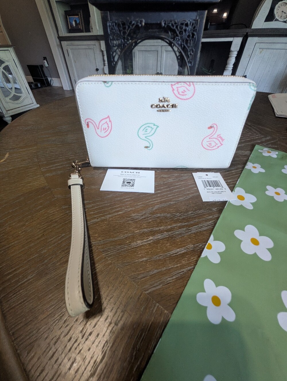 NWT COACH White Floral Zip Wristlet with Pastel Accents